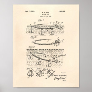 Póster Pescador Lure 1923 Patent Art Old Peper