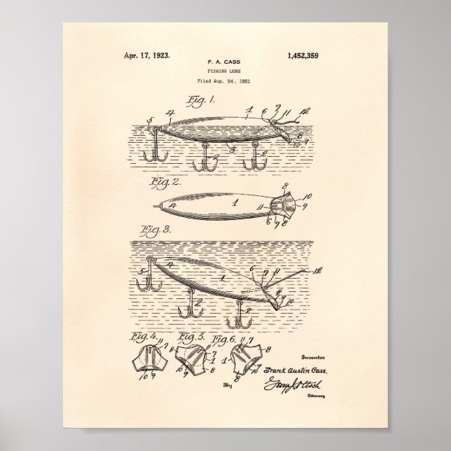 Póster Pescador Lure 1923 Patent Art Old Peper (Frente)