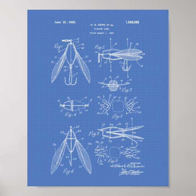 Póster Pescador Lure 1926 Patent Art Blueprint (Frente)