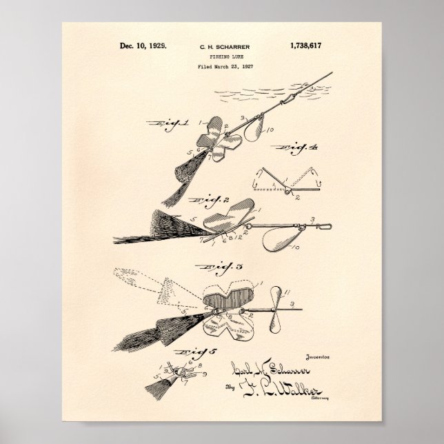Póster Pescador Lure 1929 Patent Art Old Peper (Frente)