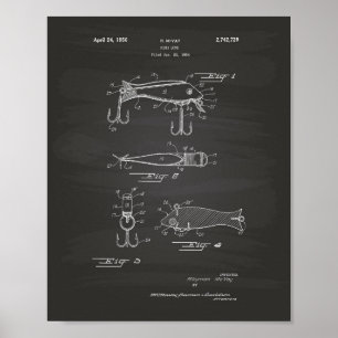 Póster Pescador Lure 1956 Patent Art Chalkboard