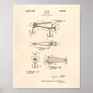 Póster Pescador Lure 1956 Patent Art Old Peper