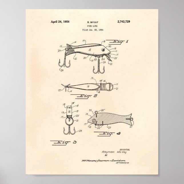 Póster Pescador Lure 1956 Patent Art Old Peper (Frente)