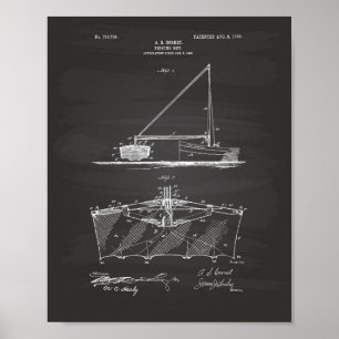 Póster Pescador Net 1905 Patent Art Chalkboard