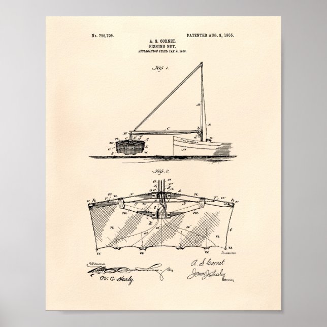 Póster Pescador Net 1905 Patent Art Old Peper (Frente)