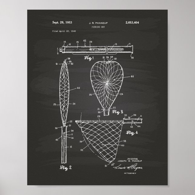 Póster Pescador Net 1953 Patent Art Chalkboard (Frente)