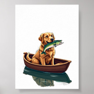 Póster Pescador Retriever Dorado Retro - Perro Pasatiempo
