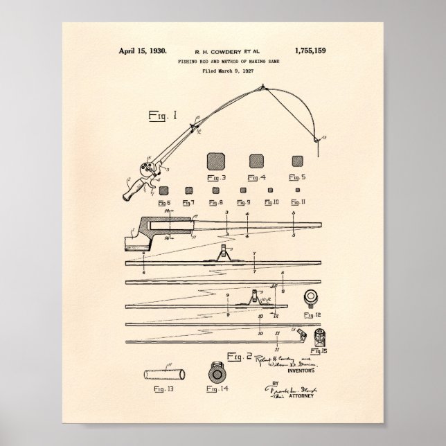 Póster Pescador Rod 1930 Patent Art Old Peper (Frente)