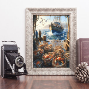 Póster Pescadores de la cosecha del crepúsculo que recoge