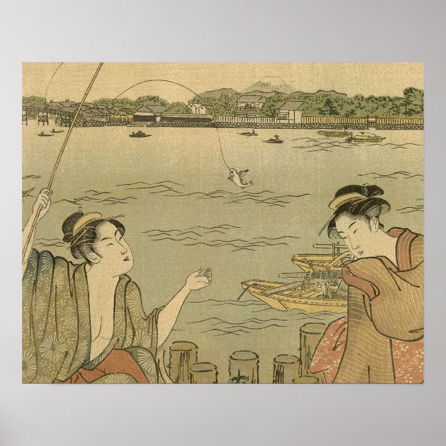 Póster Pescadores de madera de la pesca japonesa (Frente)