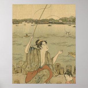 Póster Pescadores de madera de la pesca japonesa