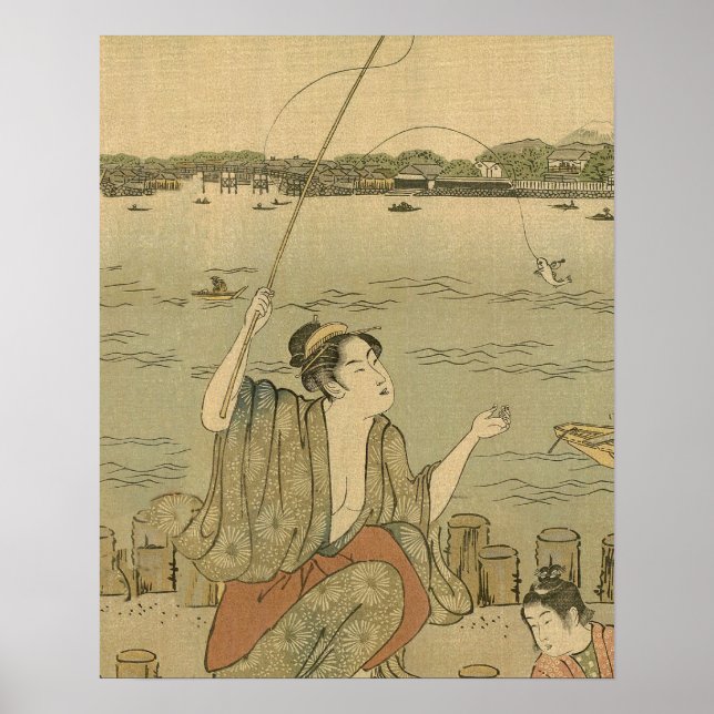 Póster Pescadores de madera de la pesca japonesa (Frente)