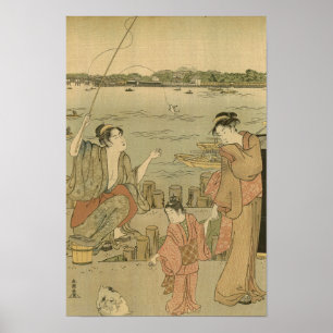 Póster Pescadores japoneses de madera