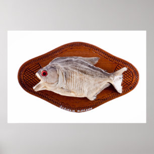 Póster Pescados de la piraña como el trofeo en la madera