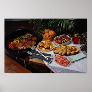Póster Pescados, hamburguesas, pollo