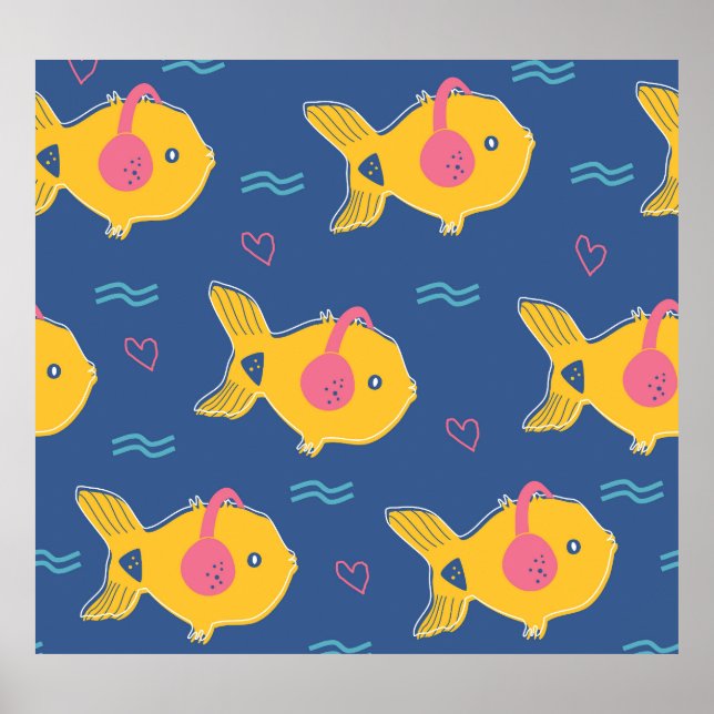 Póster Pescados musicales: Patrón Personalizado Vintage. (Frente)