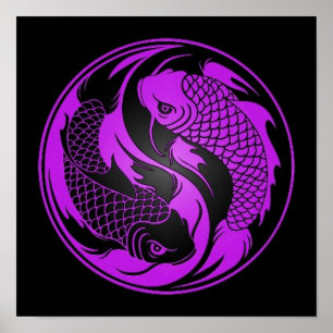 Póster Pescados púrpuras y negros de Yin Yang Koi