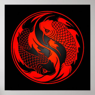 Póster Pescados rojos y negros de Yin Yang Koi