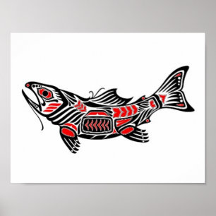 Póster Pescados rojos y negros del alcohol del Haida