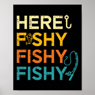Póster Pescando Aquí Pescar Retro Amante Del Pescado Pesc