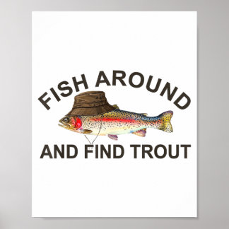 Póster Pescar Alrededor Encontrar Trucha, Pescador Divert