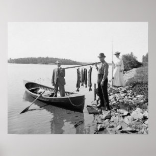 Póster Pescar en los Adirondacks, 1903. Foto antigua