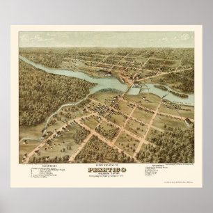 Póster Peshtigo, WI Mapa Panorámico - 1871