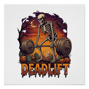 Póster Peso muerto Esqueleto Barra Halloween Calabazas Tu