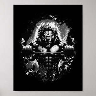 Póster Pesos de elevación de leones Gym Bebida de entrena