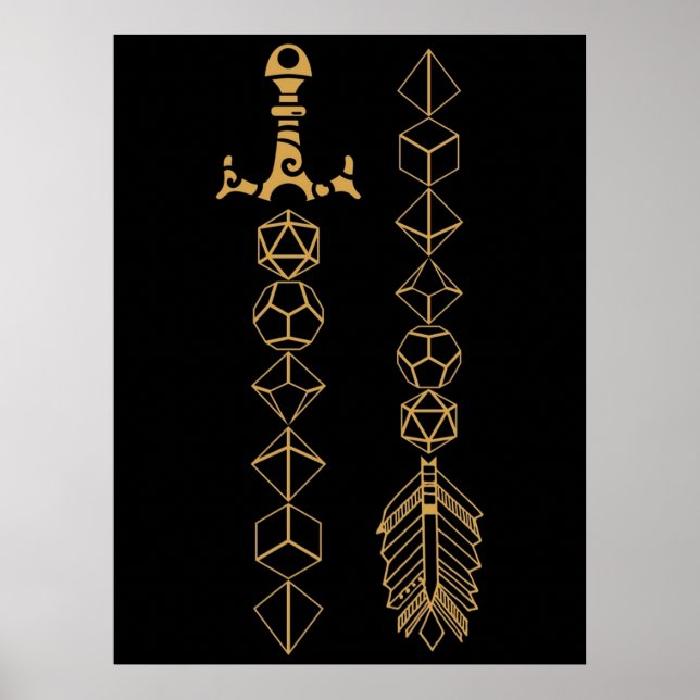Póster Pestaña de dados poliédricos Set Sword y Arrow Tab (Frente)