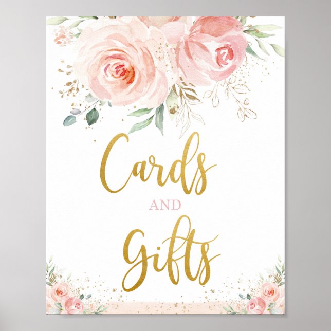 Póster Pestaña de tarjetas y regalos de flores rosadas Ru (Frente)