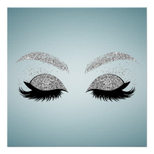 Póster Pestañas Postizas Adorables con Brillo Plateado, A