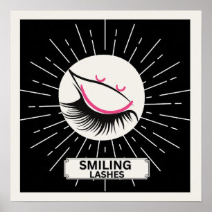 Póster Pestañas Sonrientes Modernas Minimalistas Rosa Neg