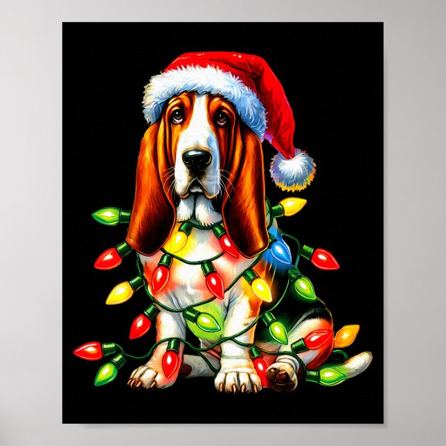 Póster Pet Animal Bet Hound Dog Lover Santa Hat Christmas (Frente)
