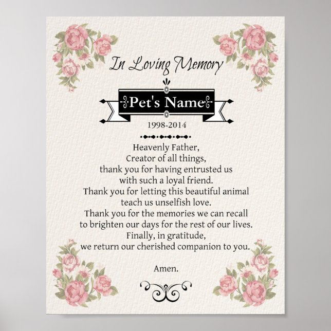 Póster Pet Memorial Dog Prayer (Frente)