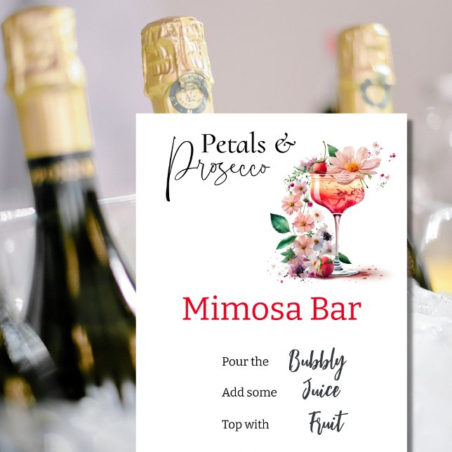 Póster Petales Prosecco Floral Bridal Shower Mimosa Bar (Decorate your Bridal Shower with this elegant wedding Mimosa Bar Sign)