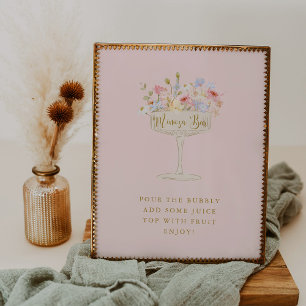 Póster Petales rosados y Rótulo de mesa de bar Prosecco M