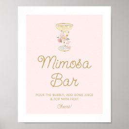 Póster Petales rosados y Rótulo del bar Prosecco Mimosa
