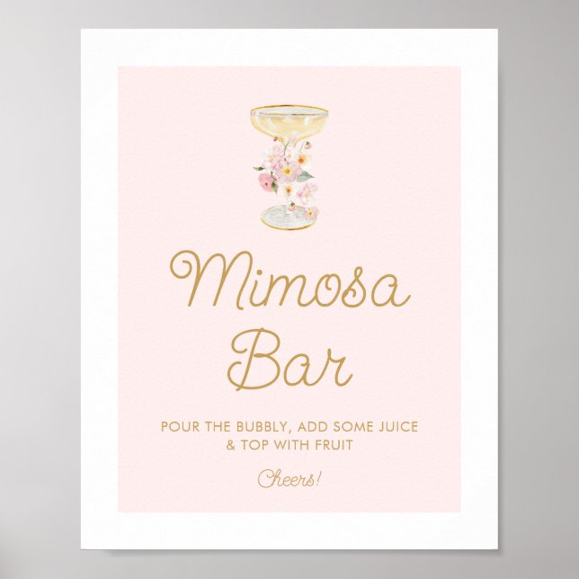 Póster Petales rosados y Rótulo del bar Prosecco Mimosa (Frente)