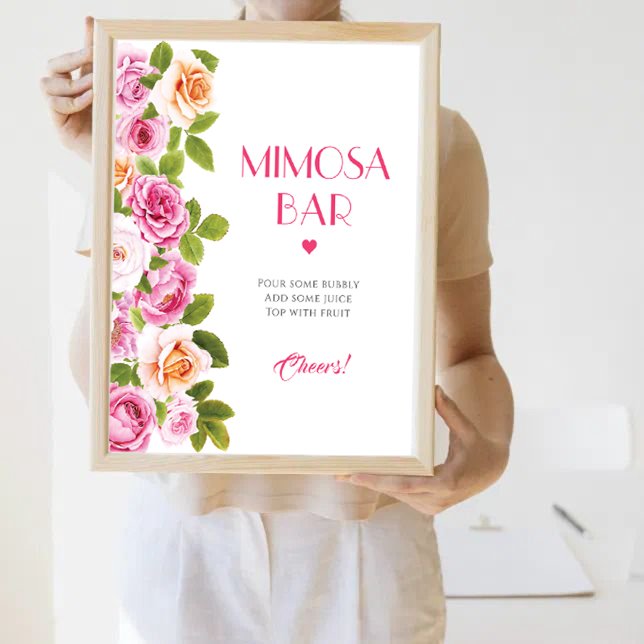 Póster Petales y Prosecco floral Mimosa Bar (Petals and Prosecco pink floral Mimosa Bar Poster)