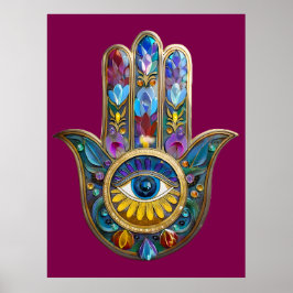 Póster Pétalos Coloridos Hojas Hamsa Ojo de Saphir Tercer