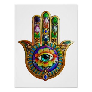 Póster Pétalos de Flor Coloridos Tercer Ojo Hamsa Turques