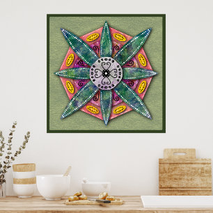 Póster Pétalos de flores verdes de Mandala 8 sobre el Pos