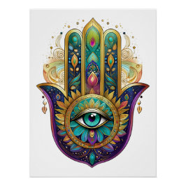 Póster Pétalos de Oro Verde Violeta Hamsa Turquesa Tercer