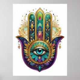 Póster Pétalos de Oro Verde Violeta Hamsa Turquesa Tercer