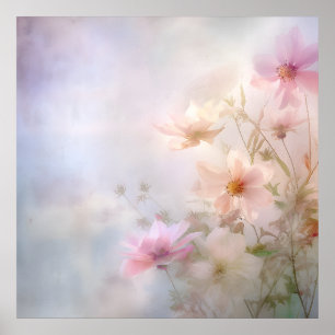 Póster Pétalos De Primavera De Hazy Rosa Pastel Florals D