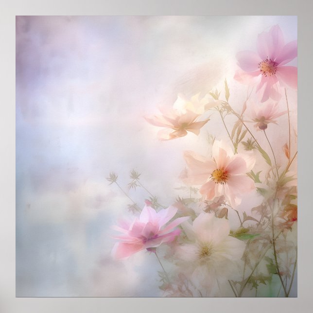 Póster Pétalos De Primavera De Hazy Rosa Pastel Florals D (Frente)