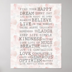 Póster Pétalos de rosa rosados inspiradores positivos