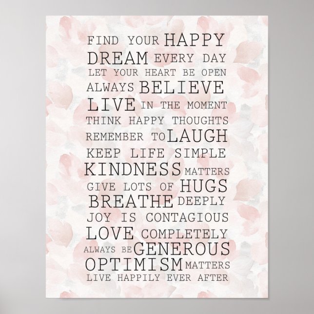 Póster Pétalos de rosa rosados inspiradores positivos (Frente)