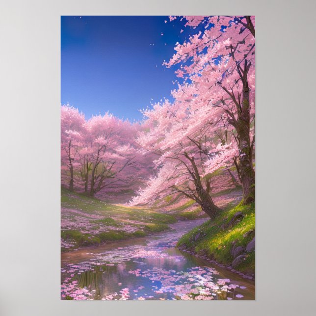 Póster Pétalos de sakura en el agua (Frente)